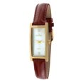 thumbnail image 1 of Peugeot 3017BR - Reloj de vestir para mujer, delgado, chapado en oro de 14 quilates, con esfera de nácar blanco, números romanos, correa fina de cuero marrón, 1 of 1