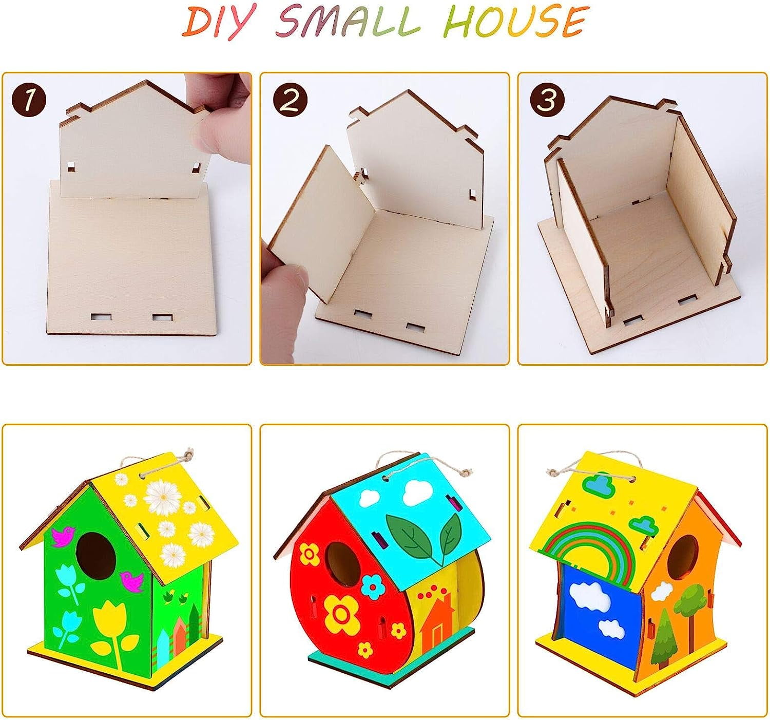 4 Pack Bird House Crafts for Kids Ages 5-8 8-12, Art Craft Wood Toys for Kids, Arts and Craft Projects with Paint & Brushes, DIY Bird House Kit Painting for Children's Day Gift Boy Girl