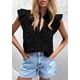 thumbnail image 2 of Blusa PRETTYGARDEN Mujer Cuello en V con Volantes y Mangas Cortas con Ojetes Negra Talla L, 2 of 6