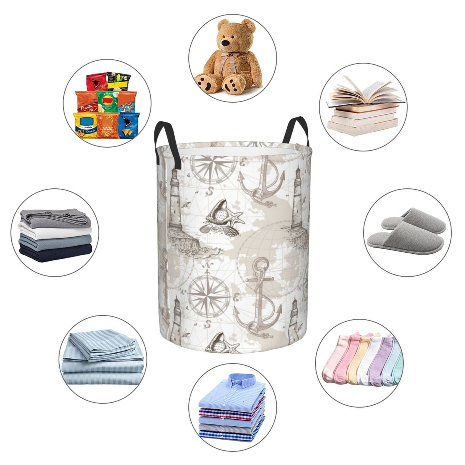 Large Laundry Basket with Handles - vintage starfish lighthouse anchor Kids Baby Dirty Clothes Laundry Hamper for Bedroom Aesthetic