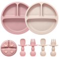 thumbnail image 1 of Set de alimentación Eascrozn de silicona con 2 platos divididos para niños pequeños con ventosa, 1 of 7