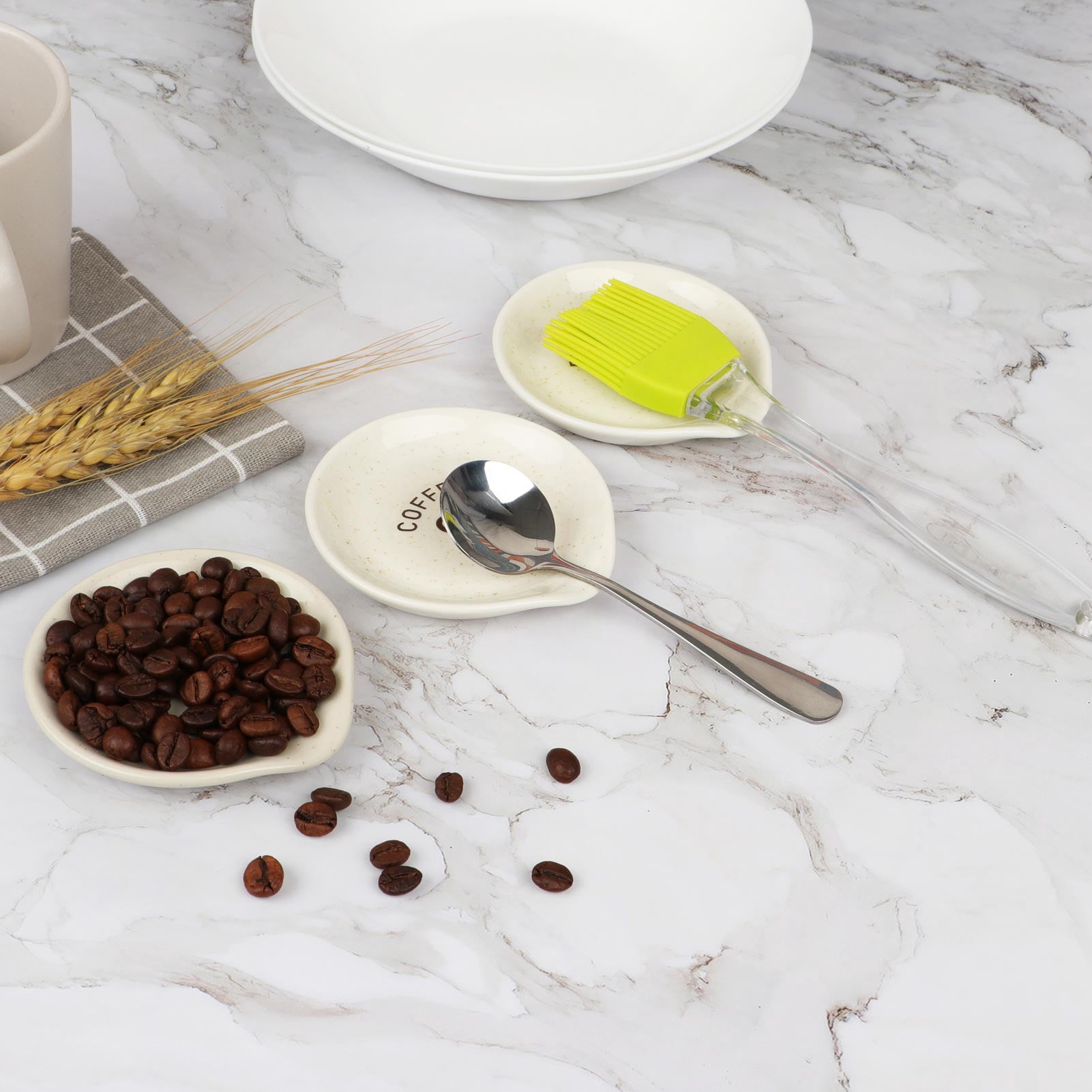 Coffee Spoon Rest, Mini Spoon Holder for Countertop Decor, Farmhouse Ceramic 3.5-Inch Small Teaspoon Rest for Coffee Bar Accessories, White