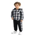 thumbnail image 3 of URMAGIC 2Pcs Little Boys Hoodie Tops Pants Set Plaid Print Long Sleeve Hoodies Long Pants Fall Winter Outfits, 3 of 9