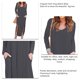 thumbnail image 4 of Vestido de manga larga con abertura lateral, cuello en V, bolsillo, dobladillo irregular, vestido largo de color puro para mujer, gris S, 4 of 5