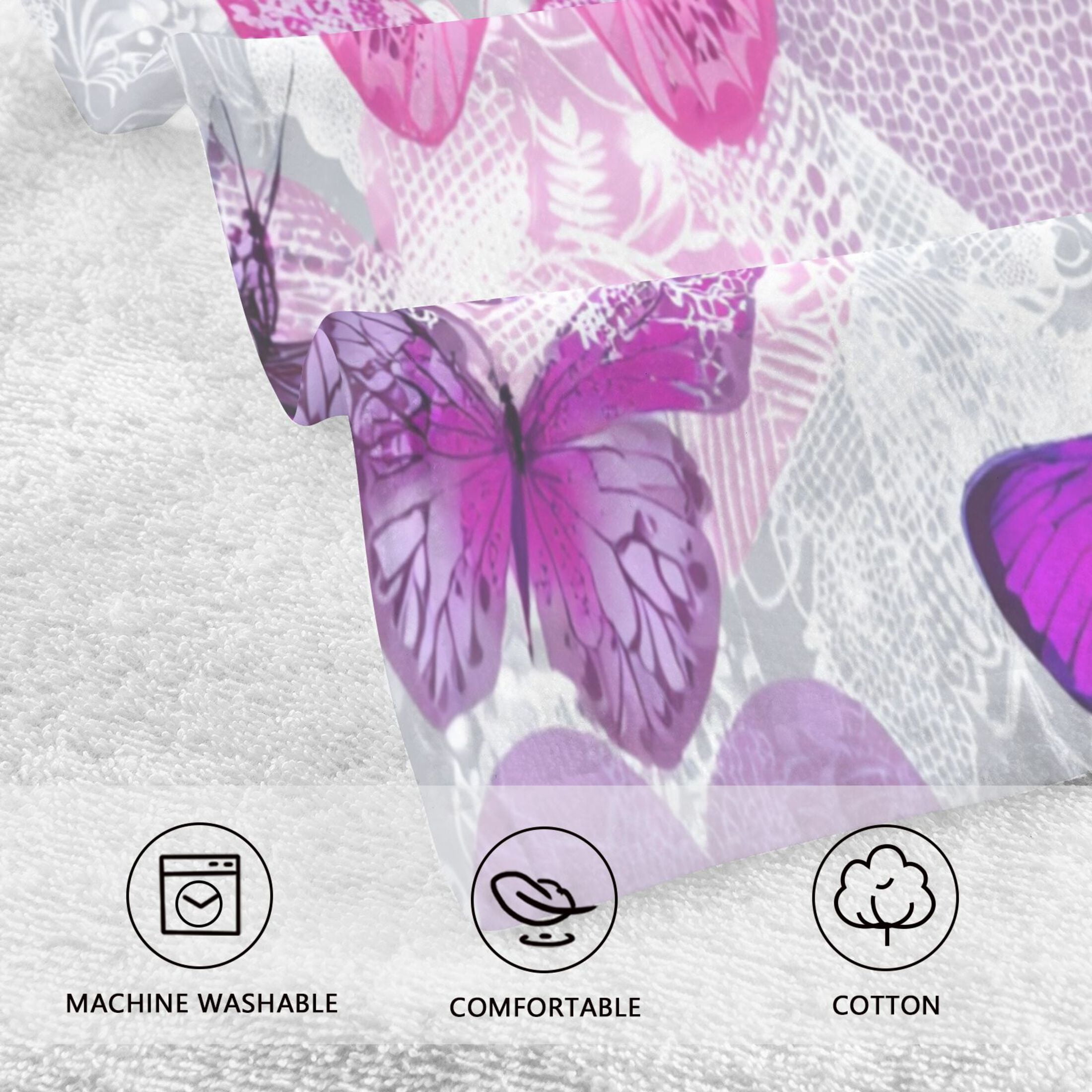2 Pieces of Cotton Towel Face Towel Set Hand Towel Bath Towel Cotton Bath Towel Sets Pink Purple Butterflies