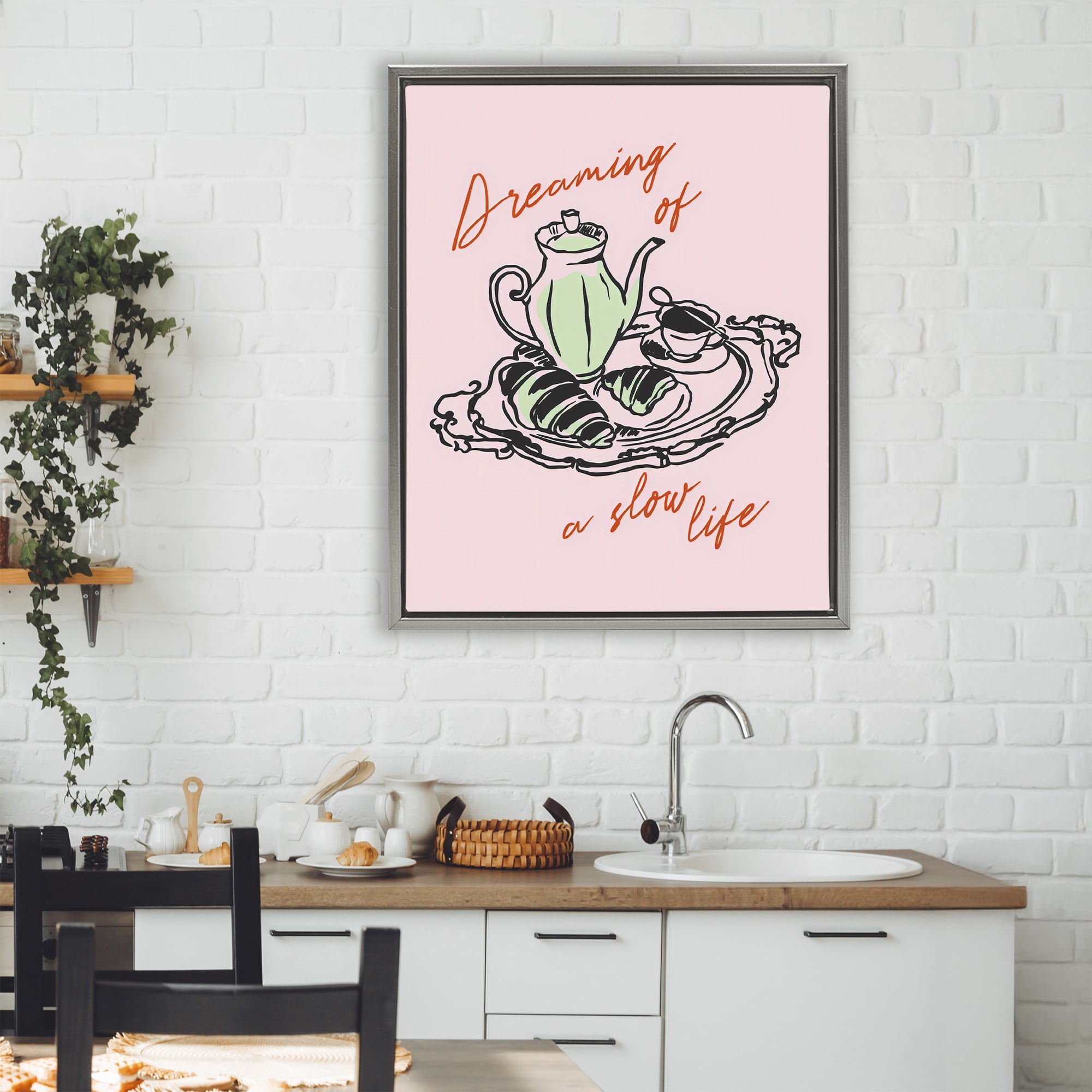 Stupell Industries Slow Life Tea Platter Gray Framed Floater Canvas Wall Art, design by The Prints Vibe