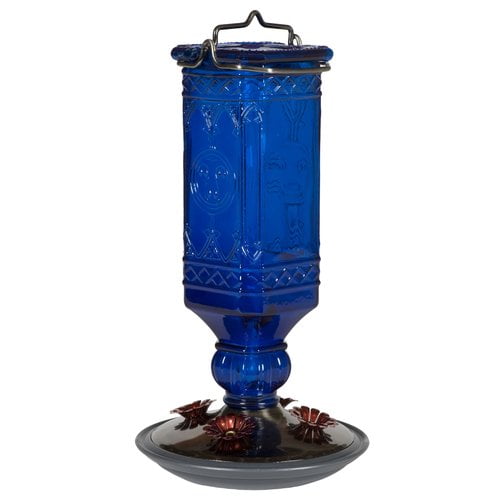 Perky-Pet 16 oz Cobalt Blue Square Antique Bottle Glass HummingBirdfeeder by woodstream