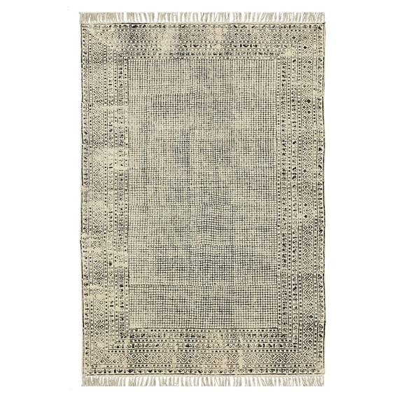 Casavani Handwoven Black Cotton Kitchen Area Mat Square Outdoor Rug Home Decor Kilim 10x10 feet