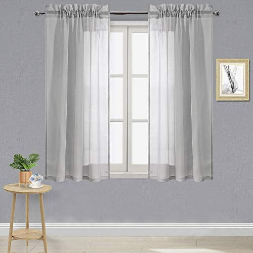 DWCN Grey Sheer Curtains Semi Transparent Voile Rod Pocket Curtains for