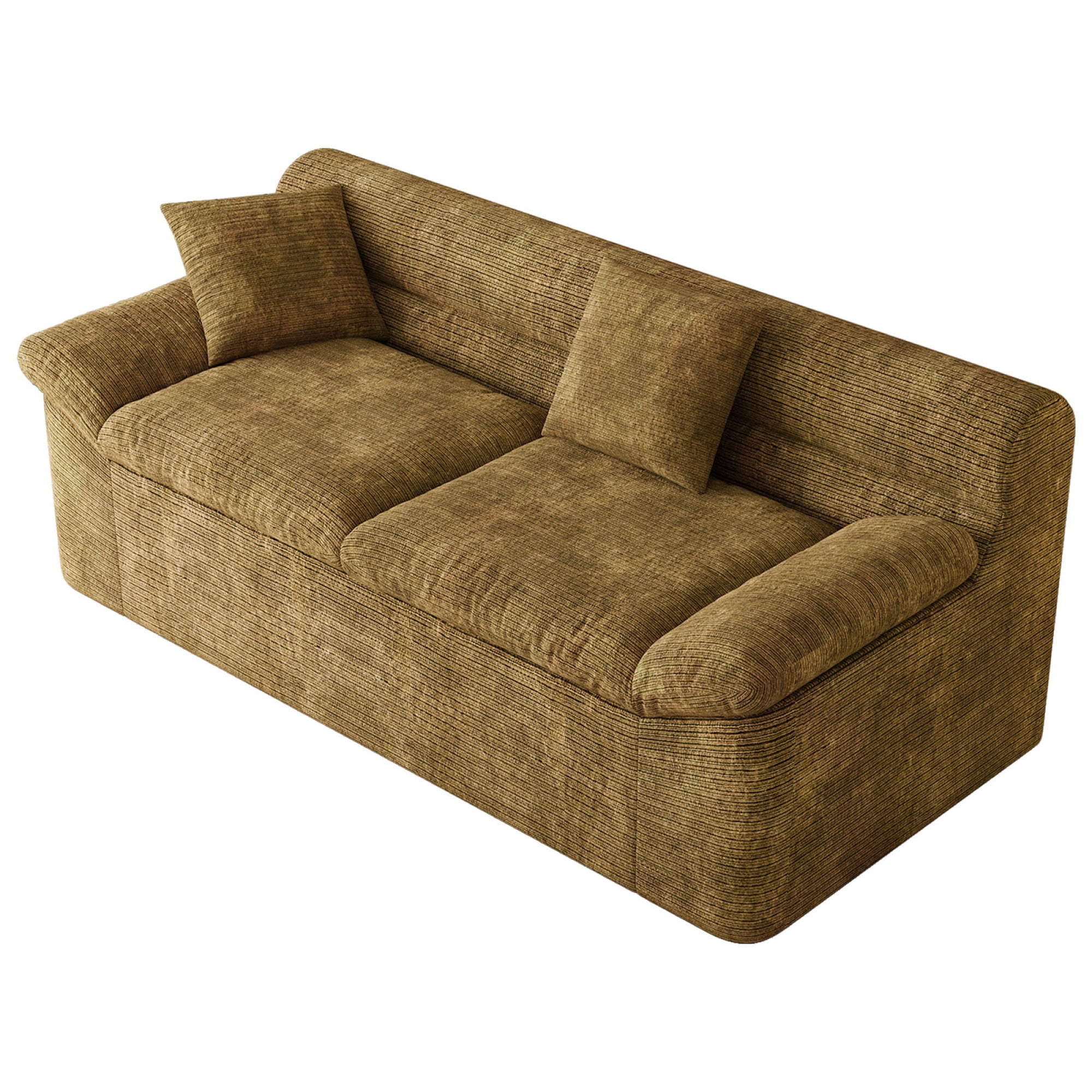 HOQBN 71" Boneless Couch for Living Room,Upholstered Chenille Sofa with Deep Seat Design and 2 Pillows,Comfy Cloud Couch for Bedroom, Office, Apartment, No Assembly,Mustard yellow