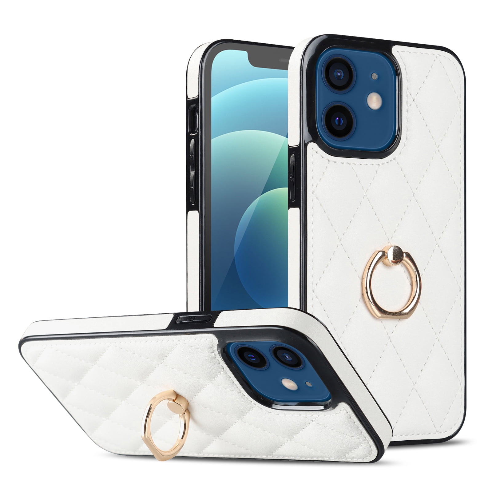 Foonary Phone Case For IPhone 8/SE 2022/7/SE 2020 4.7 Inch,360°Magnetic Ring Holder Kickstand Soft Silicone Shockproof AestheticsProtective Resistant Fashion Black Lattice Bumper Cover For IPhone7