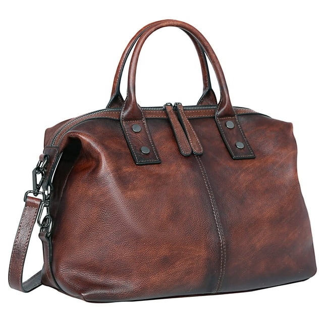 Bolso de hombro Iswee Satchel de piel vintage para mujer, color café