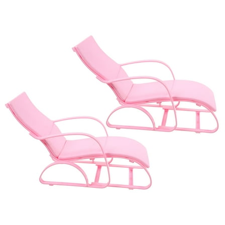 BESTYASH 2 Pcs Miniature Beach Chairs for Dolls, 6.68 Inch Plastic Lounge Furniture, Beach Accessories for Crafts, Suitable for 11.5 Inch Dolls, Pink