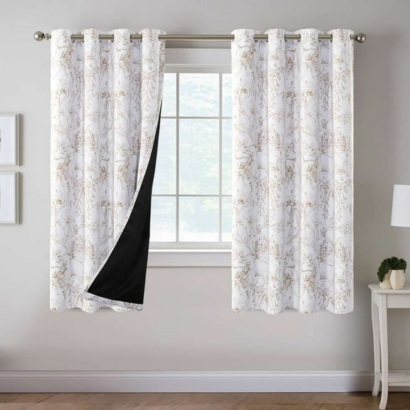 H.VERSAILTEX 100% Blackout Curtains Camellia Floral Printed Drapes Leah Floral Thermal Bedroom Curtains for Living room with Black Liner 2 Panels,52" x 63",Taupe