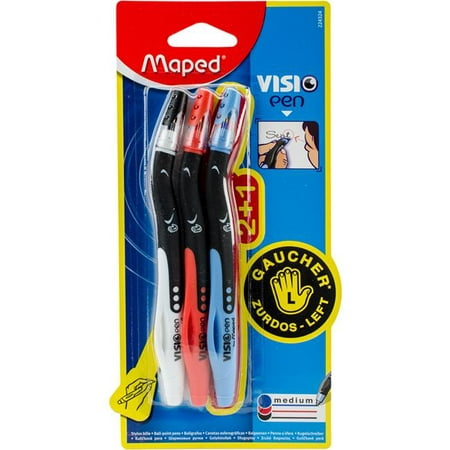 Maped Helix USA 224324 Visio Left Handed Pen - Black, Blue, & Red - Pack of (Best Pens For Left Handed People)