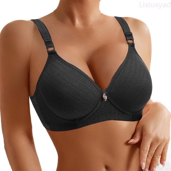 Lixiuxyad Women's Front Closure Floral Lace Bra Comfortable Support Underwire T Shirt Bralette Soft Wireless Everyday Wear,Bras for Women Black 36