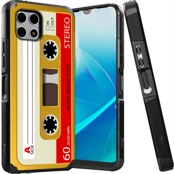 ANJ  Shockproof Dual Layer Slim Hard Case   Tempered Glass Cover Compatible with T-Mobile REVVL 7 5G - Classic Cassette