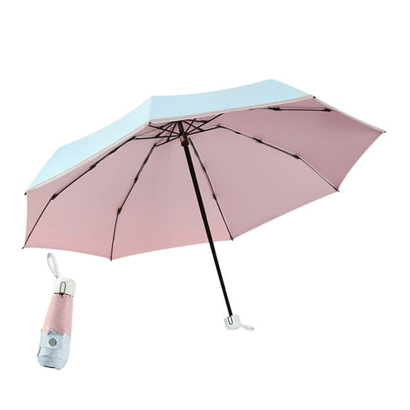 HBBKVI 38" Rain Umbrella, 8 Ribs Folding Mini Umbrella for Kids Adults, Portable Windproof Travel Umbrella, Parasol, Blue & Pink