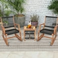 thumbnail image 4 of Costway 3pcs Patio Acacia Wood Bistro Table Rocking Chair Set All-Weather Rope Outdoor, 4 of 10