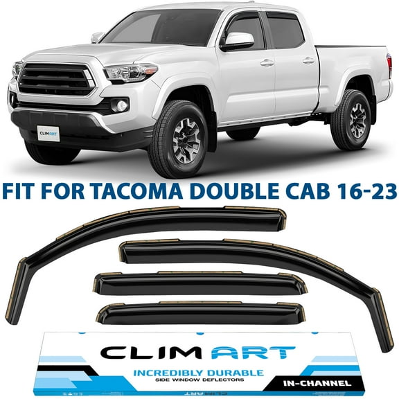 CLIM ART in-Channel Incredibly Durable Rain Guards for Toyota Tacoma 2016-2023 Double Cab, Truck Accessories, Vent Window Visors, Vent Deflector, Original Window Deflectors, 4 pcs - 616173