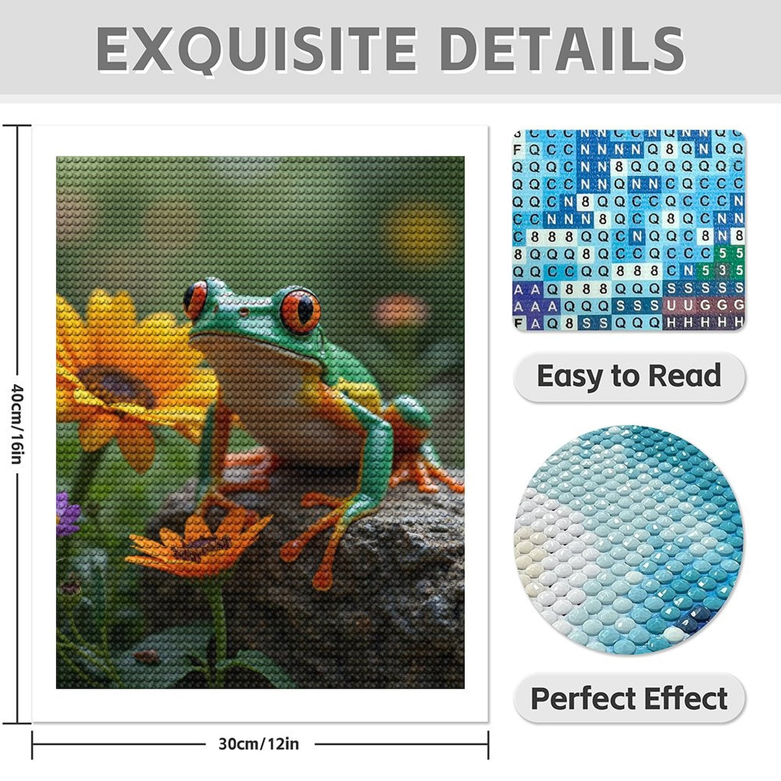 Diamond Art Kit for Adults, Frog On Rock With Colorful Flowers Diamond Painting for Adults Beginners, DIY Diamond Art Painting Kits, 5D Diamond Painting Crafts for Home Decor 12x16 Frameless