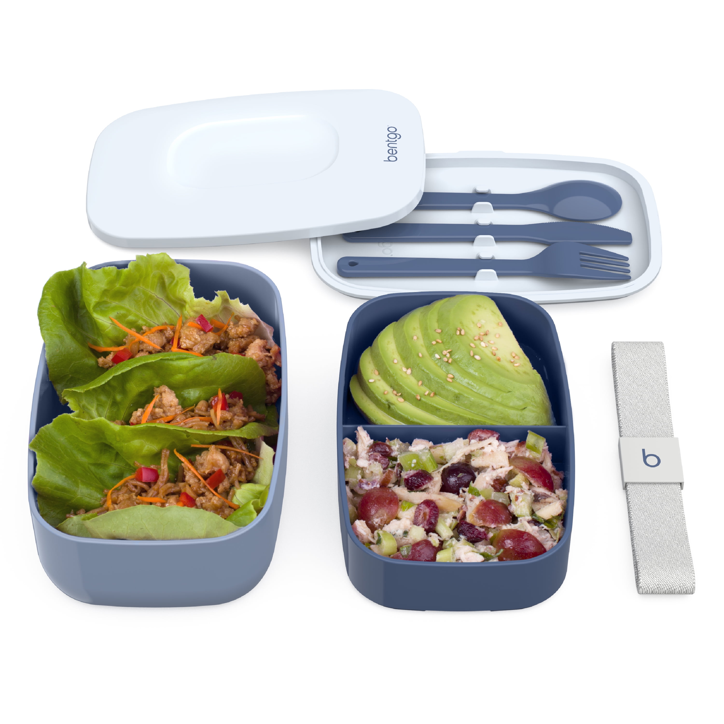  Bentgo® Classic - Adult Bento Box, All-in-One Stackable Lunch  Box Container with 3 Compartments, Plastic Utensils, and Nylon Sealing  Strap, BPA Free Food Container (Blue): Home & Kitchen