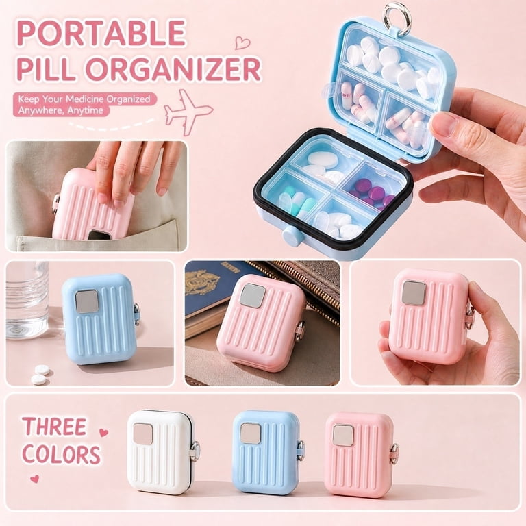Pill Case Pink Glossy Hard Shell Small Travel Design Single Pack