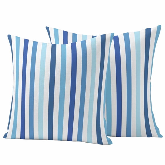 2 Pack Outdoor Waterproof Throw Pillow Covers,Dark Blue Gradient Stripe Decorative Square Pillow Case Patio Pillowcases for Chair Couch Sofa 16x16in