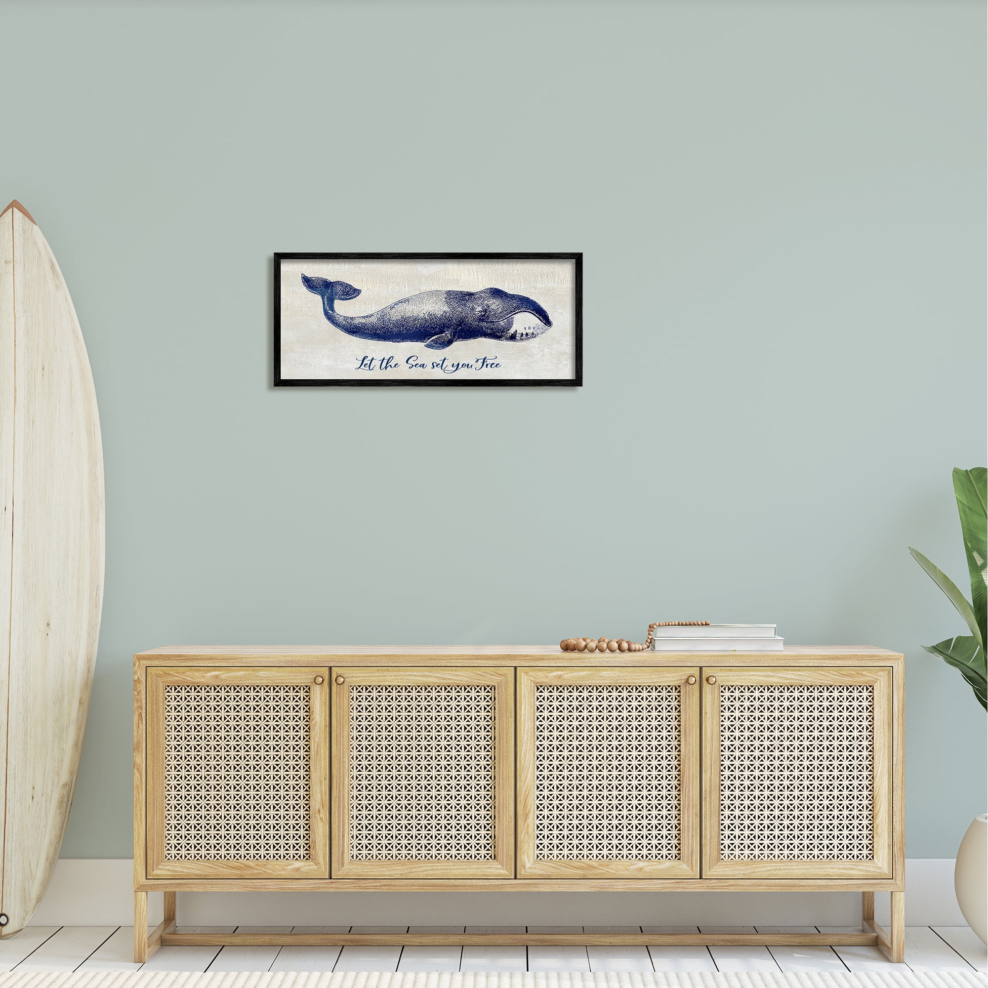 Stupell Industries Uplifting Nautical Sea Quote Detailed Whale Imagery Graphic Art Black Framed Art Print Wall Art, Design by Susan Jill