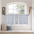 thumbnail image 3 of Navy Blue Striped Tier Curtains, Rustic Blue Stripe Modern Art Beige Light Filtering Kitchen Curtains, 2Pcs Rod Pocket Half Window Treatments Panels for Sink Cafe Cabinet Camper 27.5x24 Inches, 3 of 9