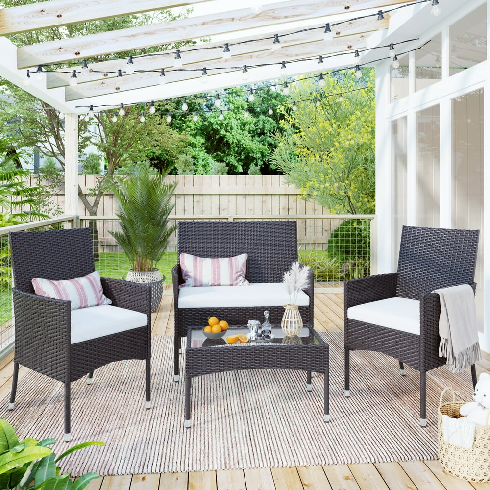 Patio Conversation Set of 4, BTMWAY Outdoor Rattan Furniture