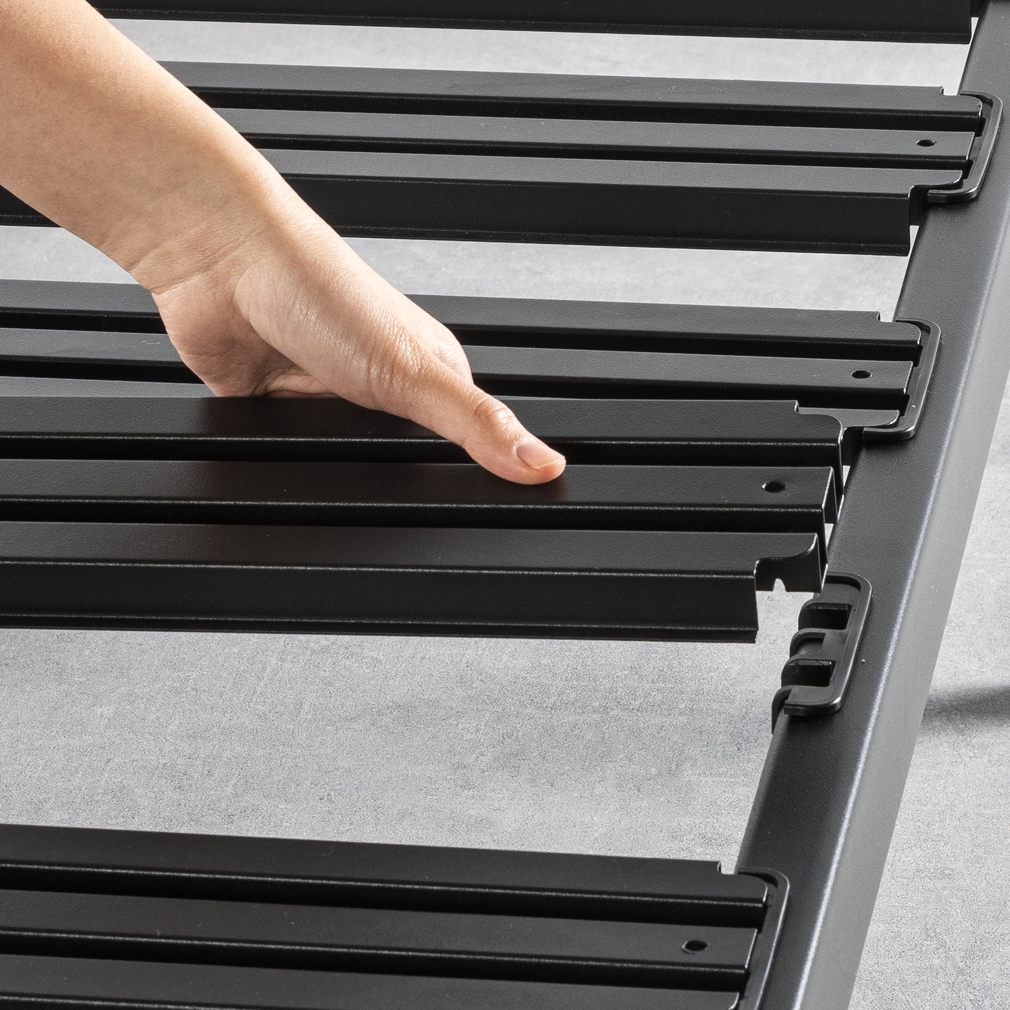 Mellow Rocky Base E Metal Platform Bed, Patented Wide Steel Slats, Black, Queen