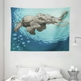 thumbnail image 1 of Animal Tapestry, Cute Giant Elephant Swimming in Ocean Water Humor Tropical Graphic, Wall Hanging for Bedroom Living Room Dorm Decor, 80W X 60L Inches, Taupe Slate Blue Turquoise, by Ambesonne, 1 of 2