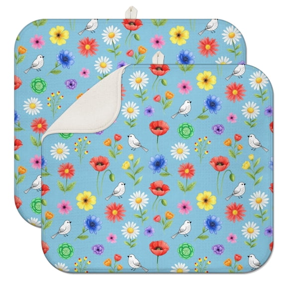 Pioneer Flower Floral Print Pattern Kitchen Dish Drying Mat 1 Pack, Ultra Absorbent Microfiber Drainer Mat, 16"x18"