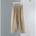 thumbnail image 2 of Lovskoo 2024 Wide Leg Pants Woman Solid Color Trendy Casual Elastic Waist Pockets Cropped Pants Khaki L, 2 of 4