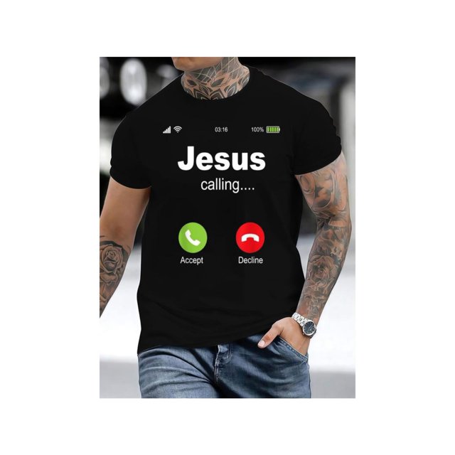 Camiseta 100 % algodón con la frase "Jesús llama" - Iglesia bíblica religiosa cristiana