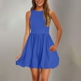 thumbnail image 2 of Summer Bubble Dresses for Women 2025 Casual Sleeveless Tank Mini Short Dress Crew Neck Smocked Sundress with Pockets, 2 of 7