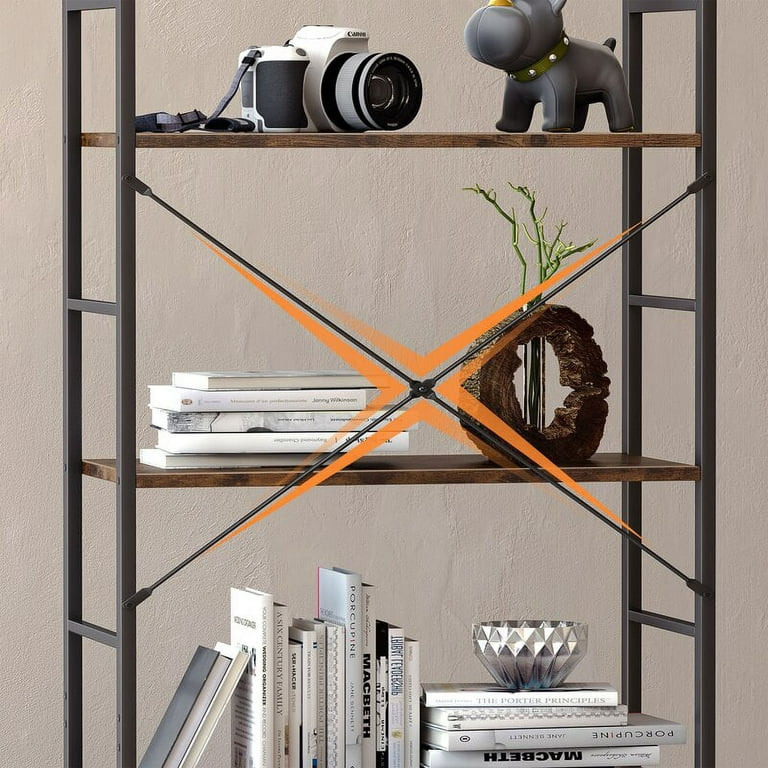 Homeiju homeiju bookshelf, 3 tier industrial bookcase, metal small  bookcase, rustic book shelf storage organizer for living room, bed