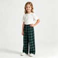 thumbnail image 4 of Girls Plaid Pants with Pockets Casual Baggy Elastic Waist Drawstring Fall Fashion Kids Wide Leg Pants Green 5T, 4 of 5