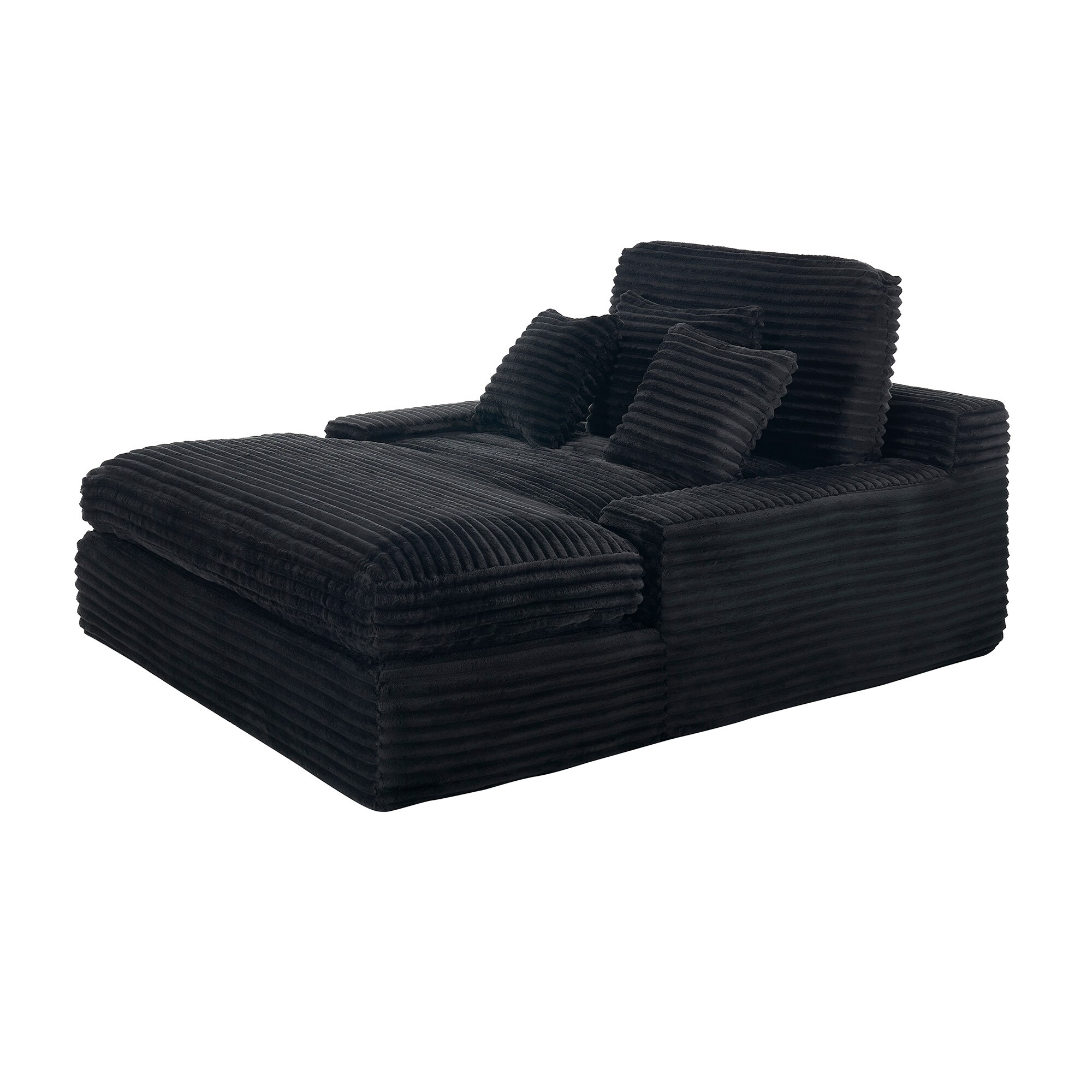 DEALTOPS Oversized Corduroy Chaise Lounge Sofa, 75.2" Upholstered Couch with Pillows for Living Room & Bedroom, Black