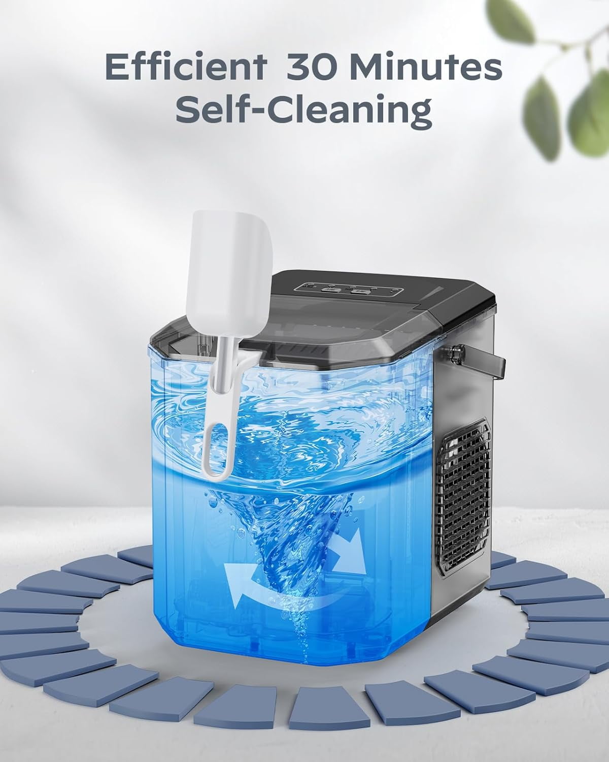 Ice Maker Countertop Machine with Handle, 26lbs in 24h, 9 Ice Cubes Ready in 6 Mins, Self-Cleaning Ice Makers with Basket and Scoop, Ideal for Home, Kitchen, Camping, RV