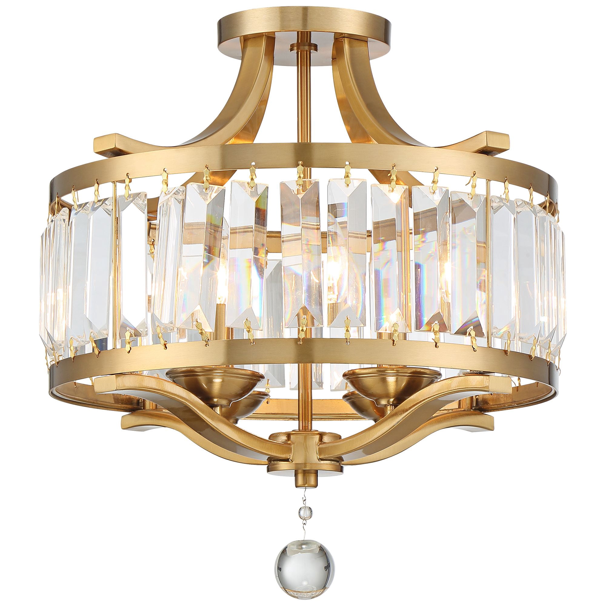 Possini Euro Design Prava 16 1/2" Traditional Semi Flush-Mount Ceiling Light Fixture Kitchen Foyer Drum Round Brass Finish Crystal