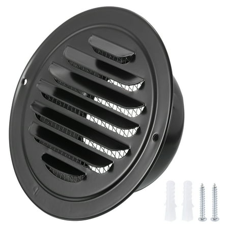Uxcell 4" Round Air Vent Cover, 304 Stainless Steel Louvered Grill Screen Mesh Ducting Vent for Ventilation, Black