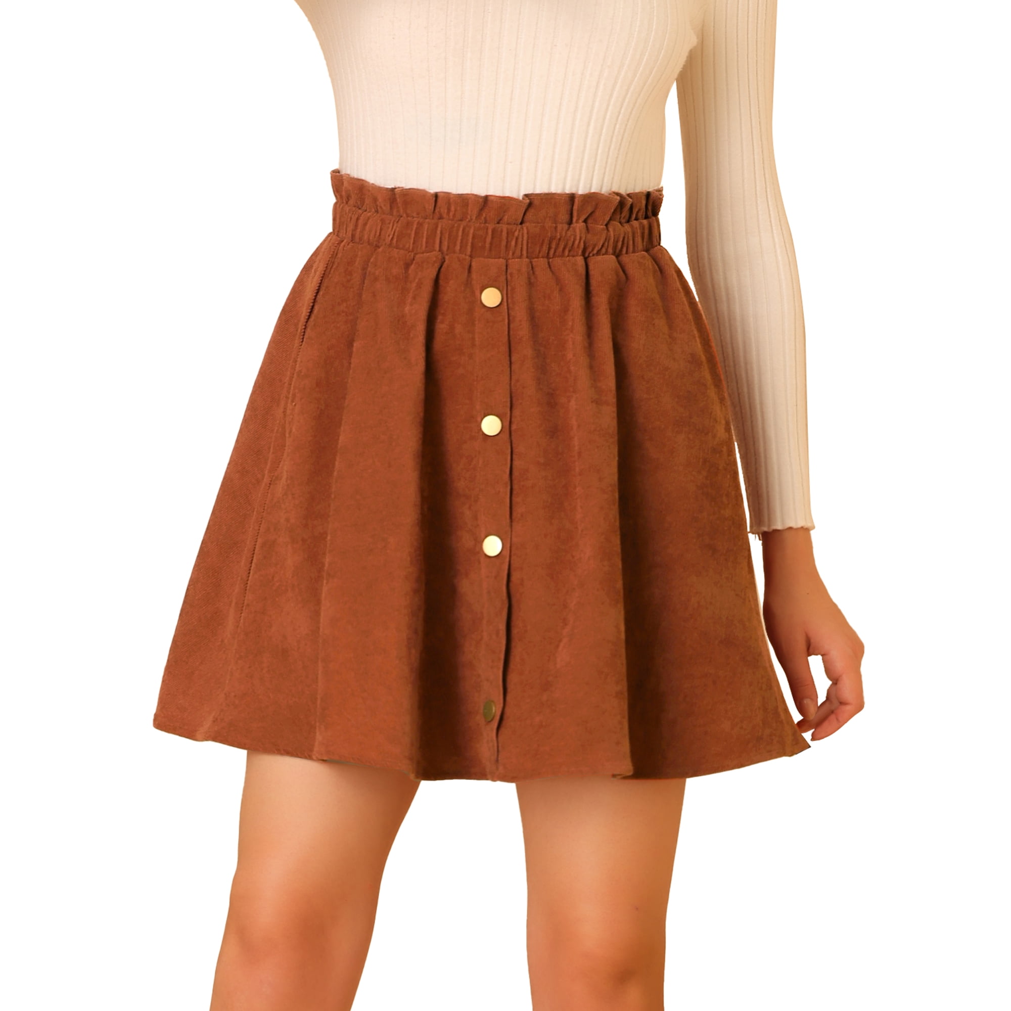 Mini-jupe en velours cÃ´telÃ© Ã taille Ã©lastique avec bouton A-Line pour  femmes avec poches latÃ©rales Caramel XS | Walmart Canada