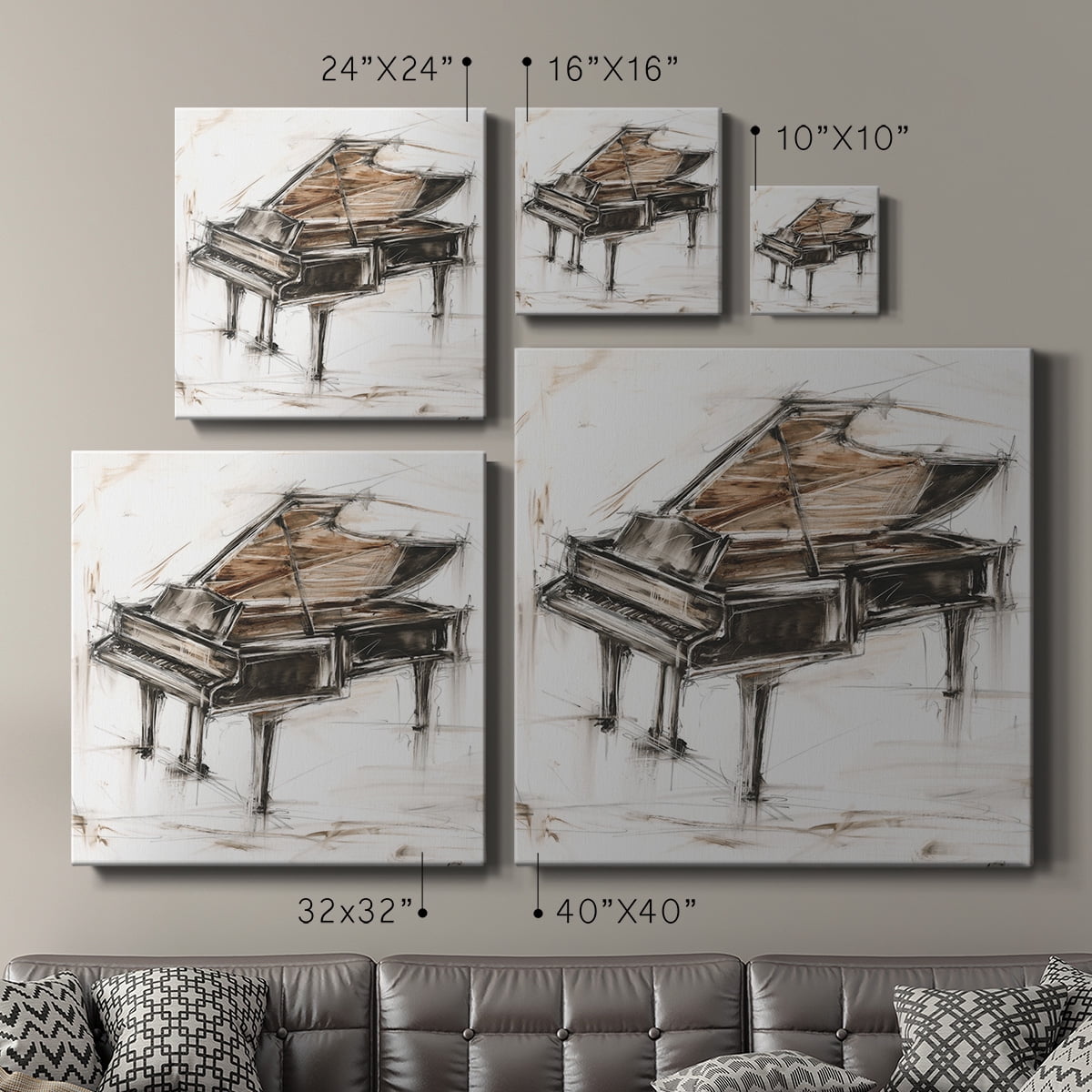 Wexford Home Grand Piano Study-Premium Gallery Wrapped Canvas, 24" x 24" - Ready to Hang