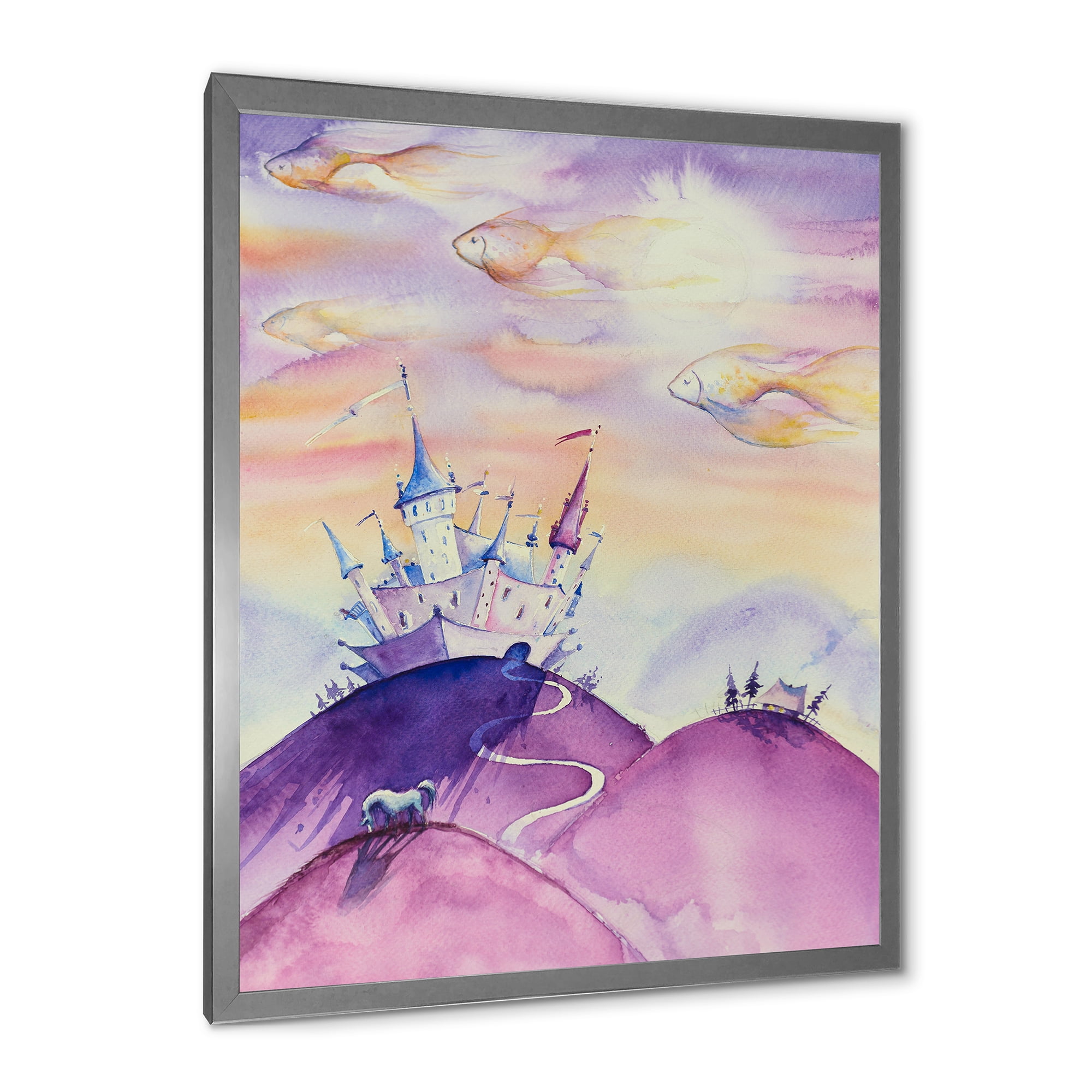 Designart 'Fairy Tale Kingdom Palace On Purple Mountain Top' Children's Art Framed Art Print