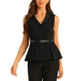 thumbnail image 1 of Blazer sin mangas de mujer INSPIRE CHIC con solapa, botones, dobladillo peplum y cinturón, color negro, 1 of 1