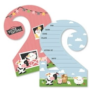 Big Dot of Happiness 2nd Birthday Girl Farm Animals - Shaped Fill-In - Pink Barnyard Second Birthday Party Invitation Cards with Envelopes 12 Ct