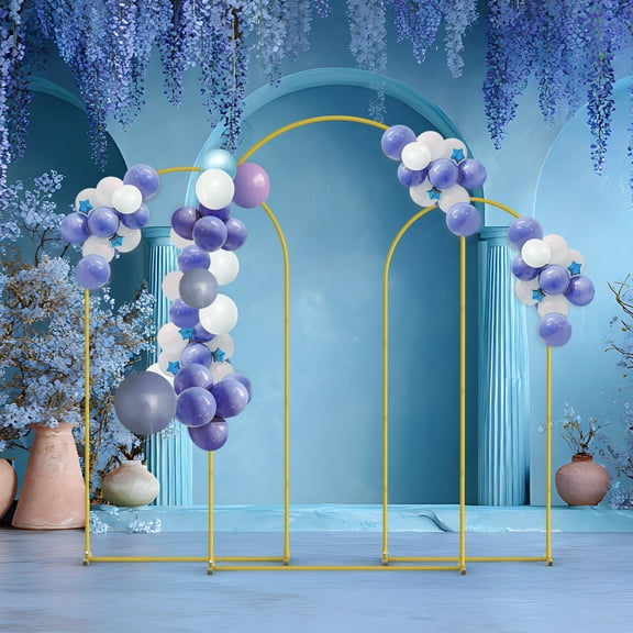 3-Pack Gold Wedding Arch Backdrop Stand, Metal Arched Decorative Frame for Wedding, Party, Ceremony, Event Decoration