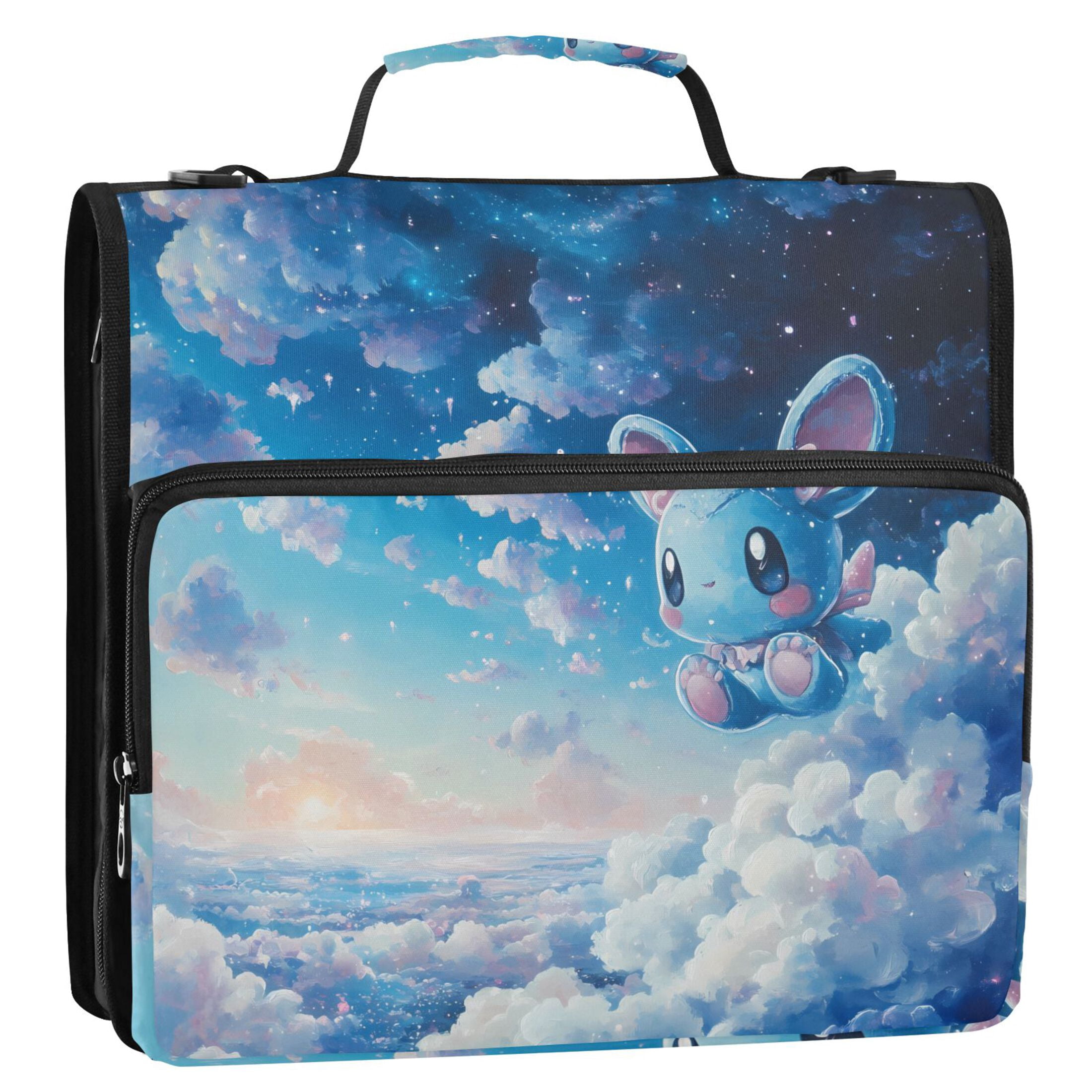 3 Ring Zipper Binder with Shoulder Strap Waterproof Trapper Keeper 2 Inch D-Ring 500 Sheets Capacity Cute Blue Mouse in Sky
